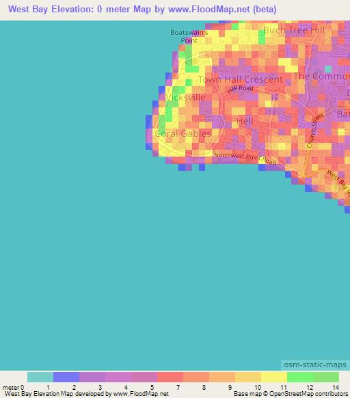 West Bay,Cayman Islands Elevation Map