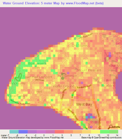 Water Ground,Cayman Islands Elevation Map