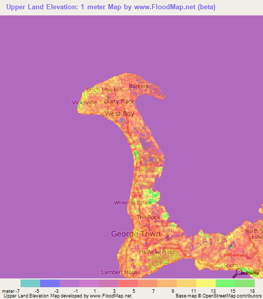 Upper Land,Cayman Islands Elevation Map