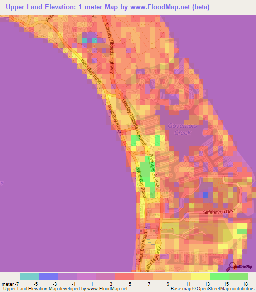 Upper Land,Cayman Islands Elevation Map