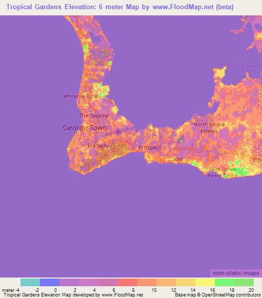 Tropical Gardens,Cayman Islands Elevation Map