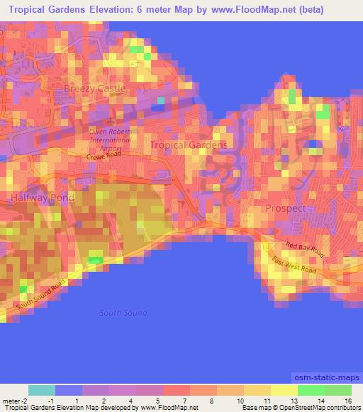 Tropical Gardens,Cayman Islands Elevation Map