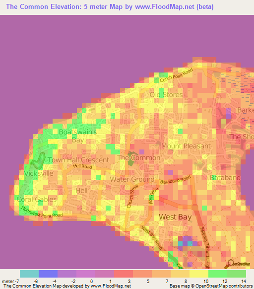 The Common,Cayman Islands Elevation Map