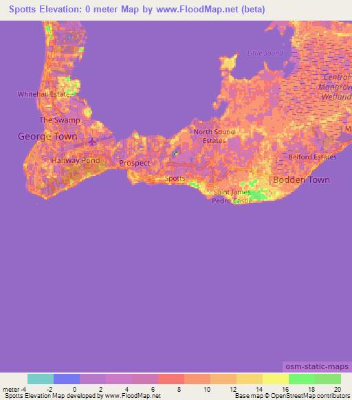 Spotts,Cayman Islands Elevation Map