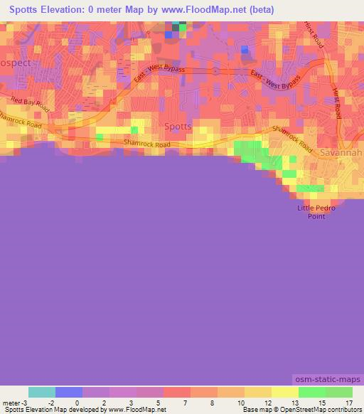 Spotts,Cayman Islands Elevation Map