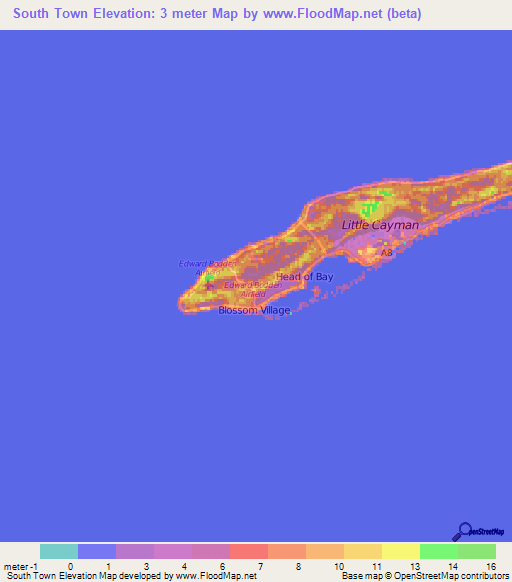 South Town,Cayman Islands Elevation Map