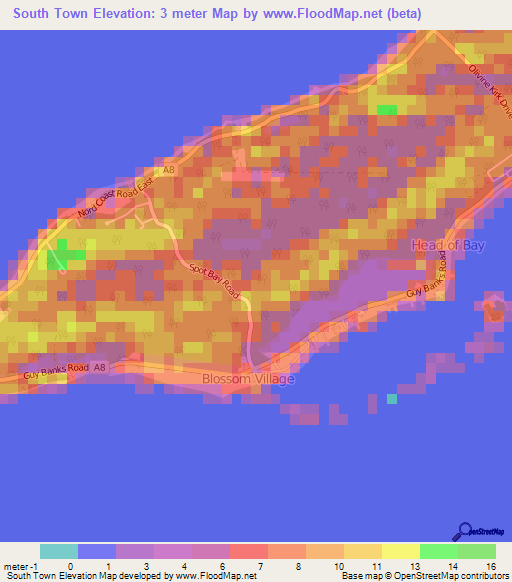 South Town,Cayman Islands Elevation Map