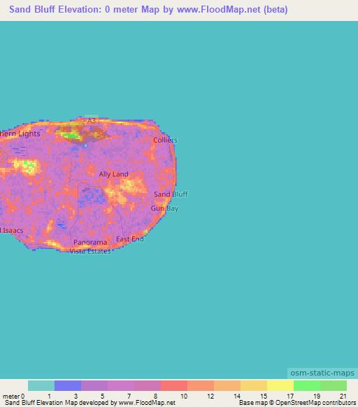 Sand Bluff,Cayman Islands Elevation Map