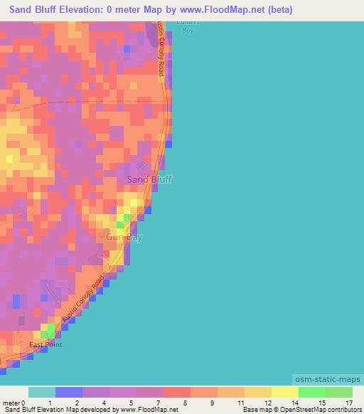 Sand Bluff,Cayman Islands Elevation Map