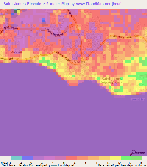 Saint James,Cayman Islands Elevation Map