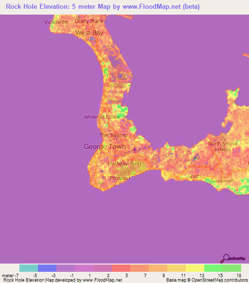 Rock Hole,Cayman Islands Elevation Map