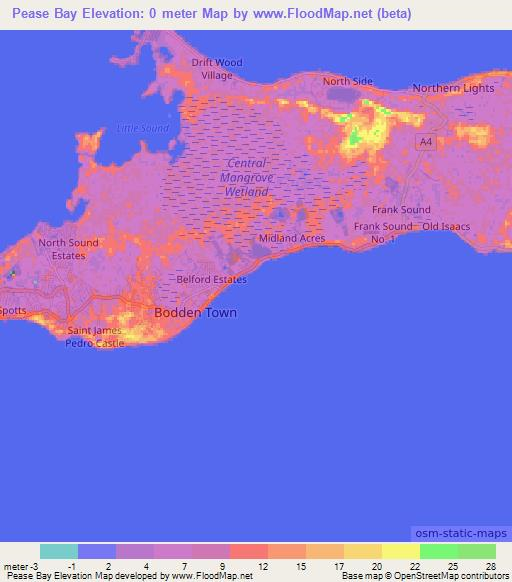 Pease Bay,Cayman Islands Elevation Map