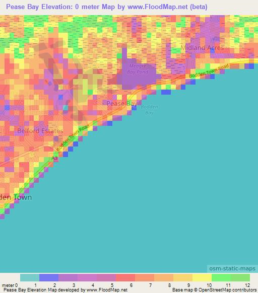 Pease Bay,Cayman Islands Elevation Map