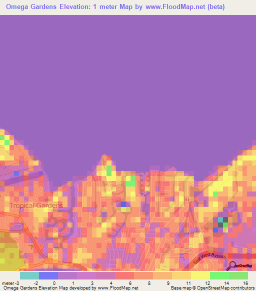 Omega Gardens,Cayman Islands Elevation Map