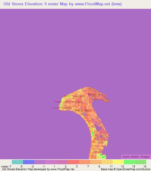 Old Stores,Cayman Islands Elevation Map