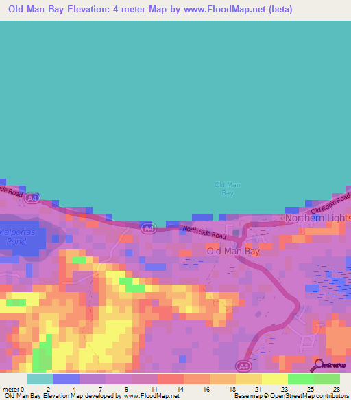 Old Man Bay,Cayman Islands Elevation Map