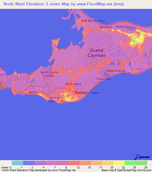 North Ward,Cayman Islands Elevation Map