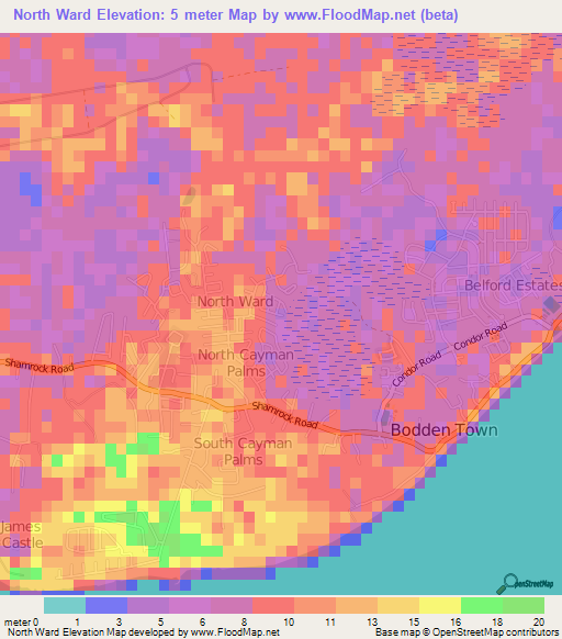 North Ward,Cayman Islands Elevation Map