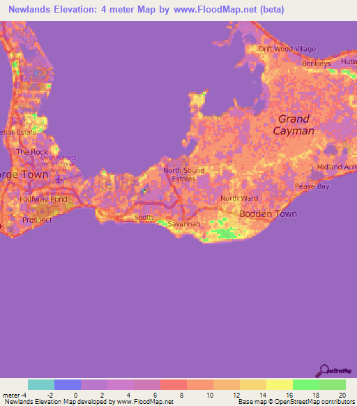 Newlands,Cayman Islands Elevation Map