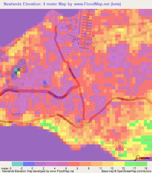 Newlands,Cayman Islands Elevation Map