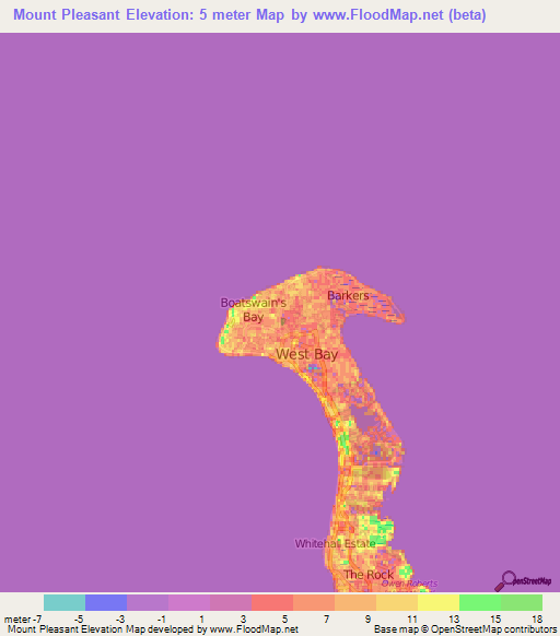 Mount Pleasant,Cayman Islands Elevation Map