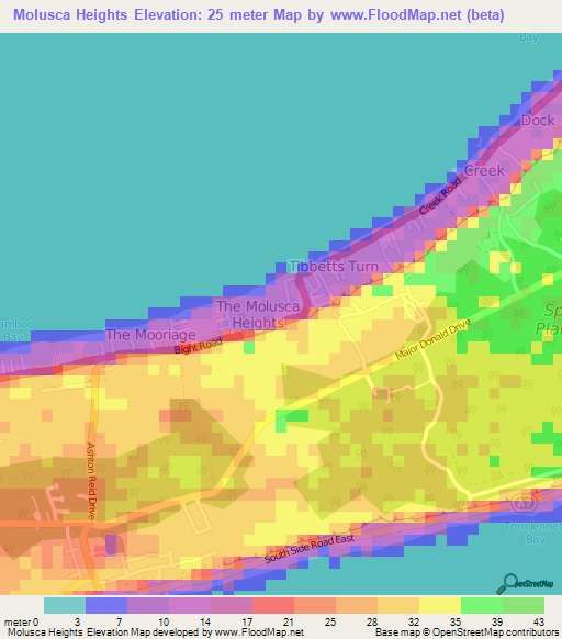 Molusca Heights,Cayman Islands Elevation Map