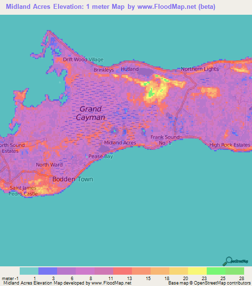 Midland Acres,Cayman Islands Elevation Map