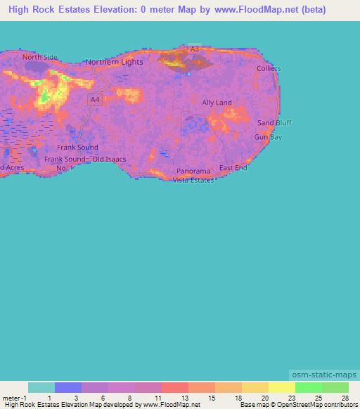 High Rock Estates,Cayman Islands Elevation Map