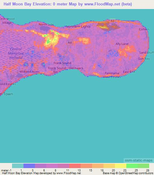 Half Moon Bay,Cayman Islands Elevation Map