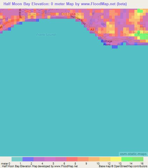 Half Moon Bay,Cayman Islands Elevation Map