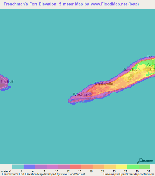 Frenchman's Fort,Cayman Islands Elevation Map