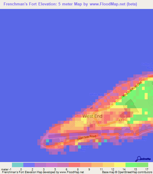 Frenchman's Fort,Cayman Islands Elevation Map