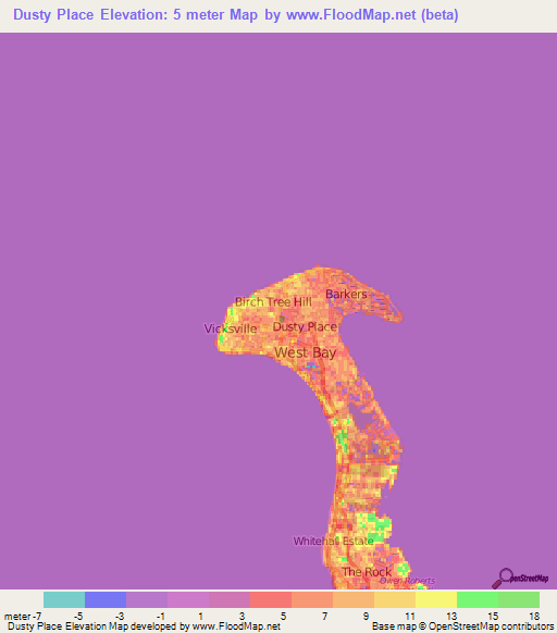 Dusty Place,Cayman Islands Elevation Map