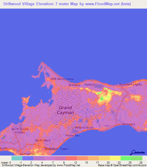 Driftwood Village,Cayman Islands Elevation Map