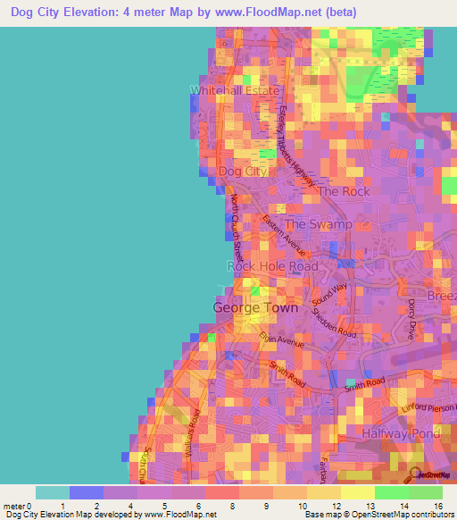 Dog City,Cayman Islands Elevation Map