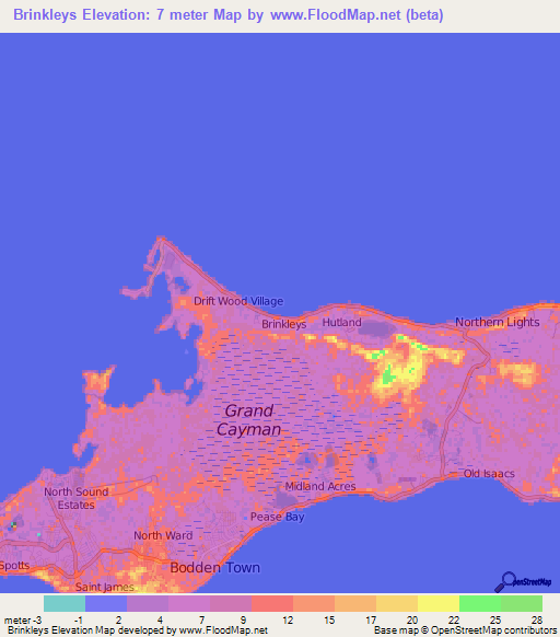 Brinkleys,Cayman Islands Elevation Map