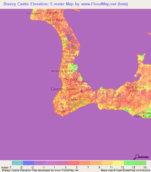 Breezy Castle,Cayman Islands Elevation Map