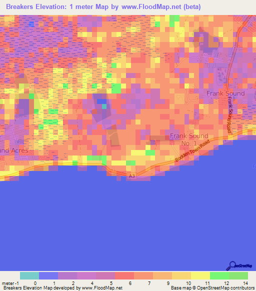 Breakers,Cayman Islands Elevation Map