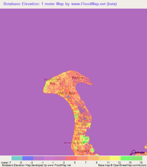 Botabano,Cayman Islands Elevation Map