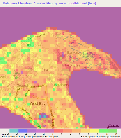 Botabano,Cayman Islands Elevation Map