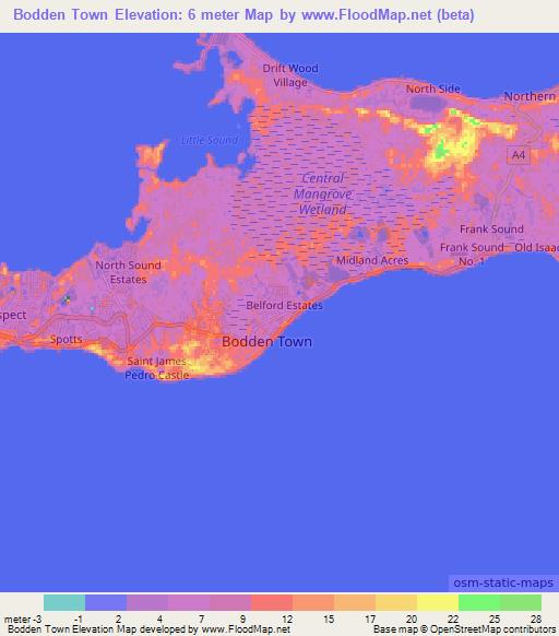 Bodden Town,Cayman Islands Elevation Map