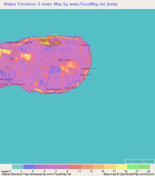 Blakes,Cayman Islands Elevation Map