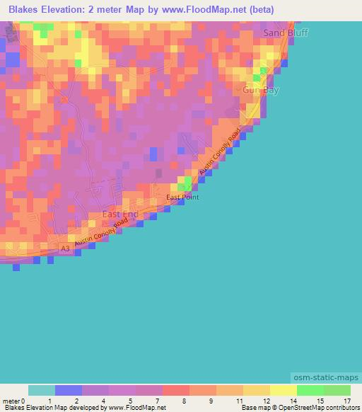 Blakes,Cayman Islands Elevation Map