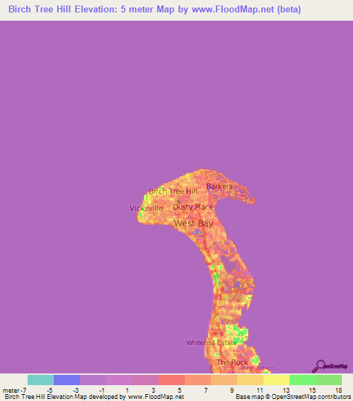 Birch Tree Hill,Cayman Islands Elevation Map