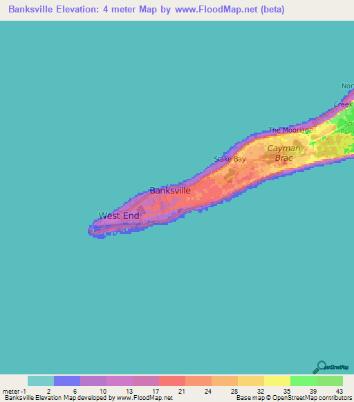 Banksville,Cayman Islands Elevation Map