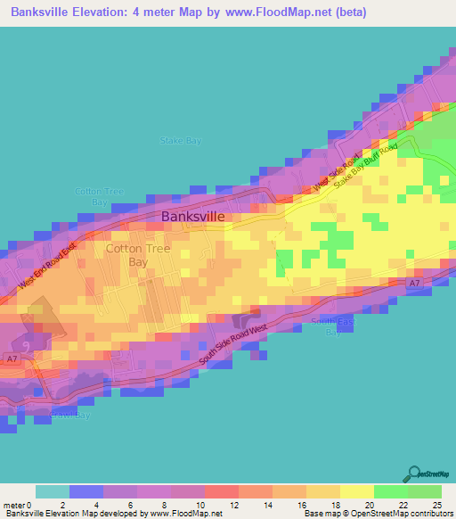 Banksville,Cayman Islands Elevation Map