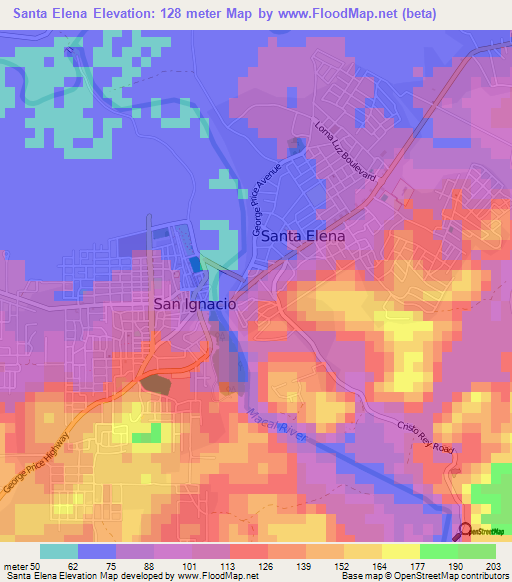 Santa Elena,Belize Elevation Map