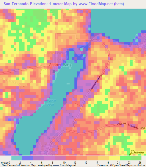 San Fernando,Belize Elevation Map