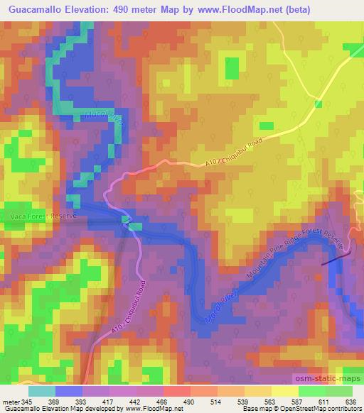 Guacamallo,Belize Elevation Map