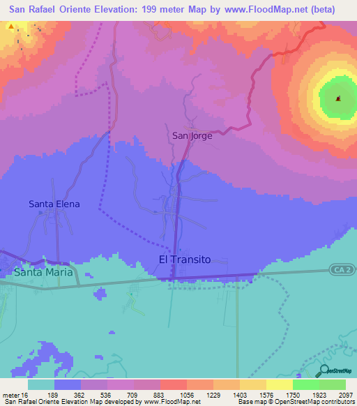 San Rafael Oriente,El Salvador Elevation Map